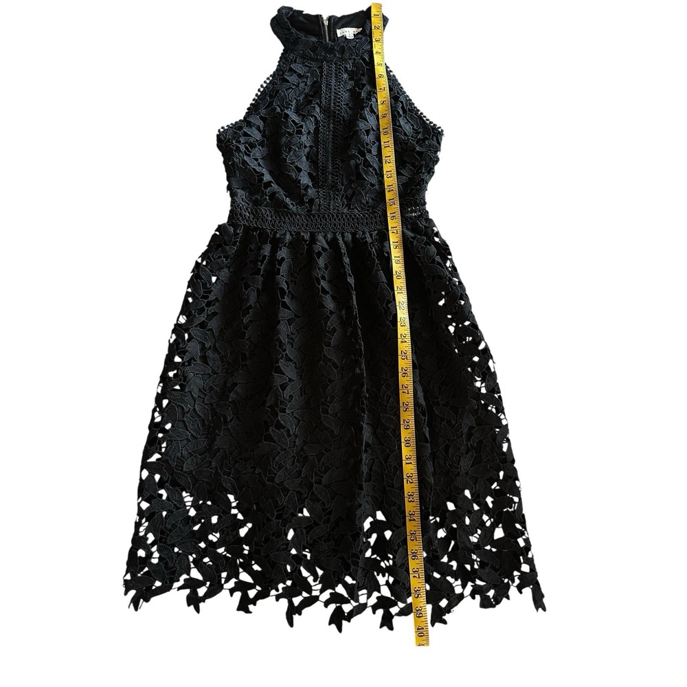 Just Me Black Lace High-Neck Dress Size Small A-Line Dress Floral Cut Outs‎ Sexy - Picture 8 of 11